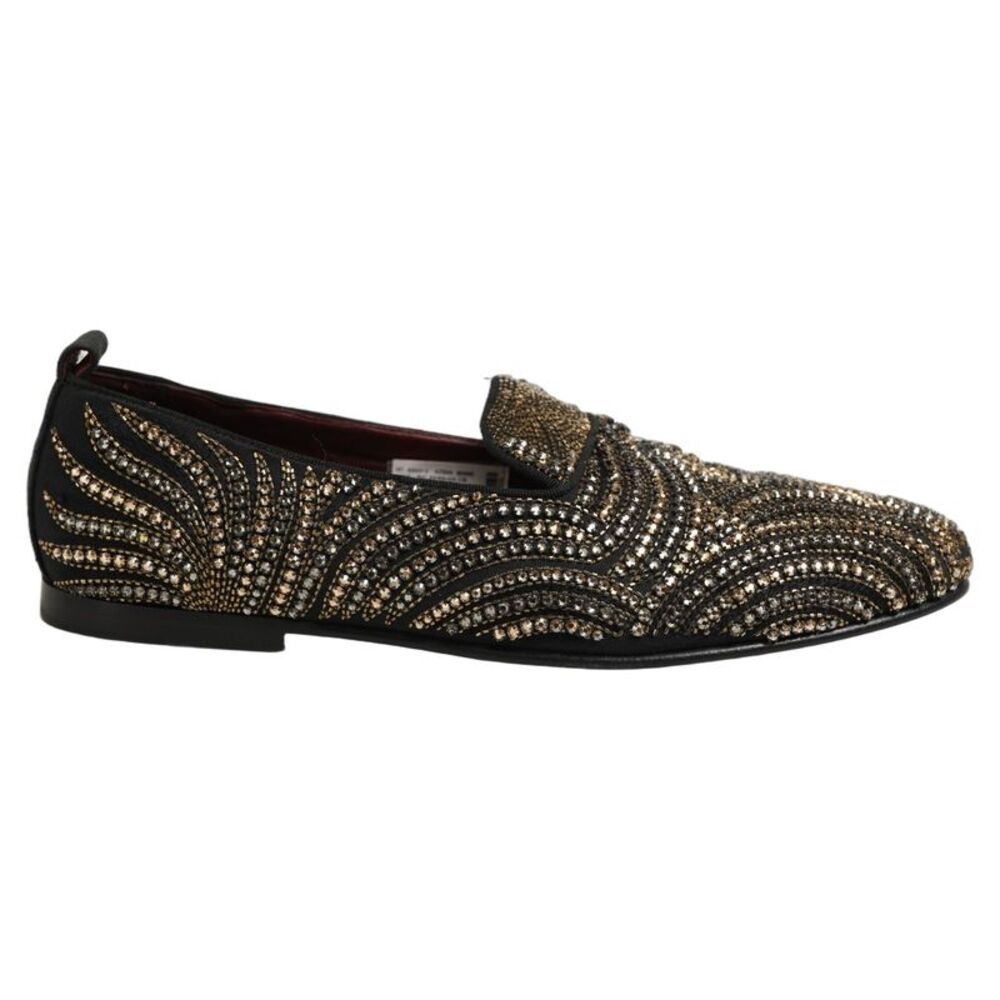 Dolce & Gabbana Black Gold Embellished Slippers Loafers Men's Shoes